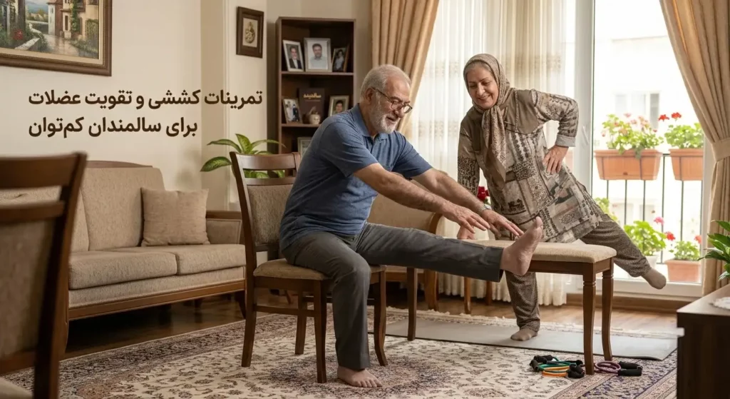 تمرینات کششی و تقویت عضلات برای سالمندان کمتوان