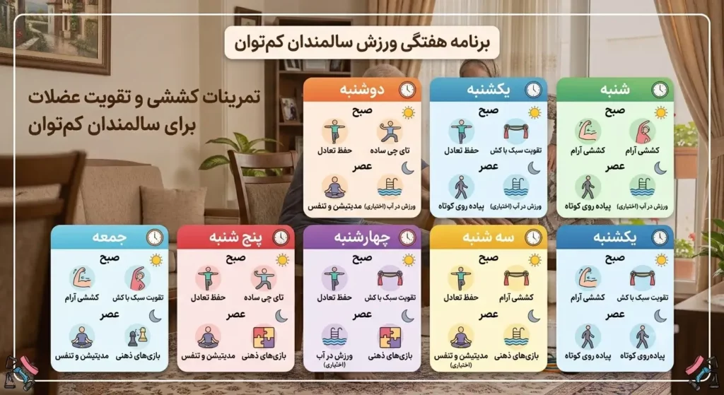 برنامه هفتگی تمرینات سالمندان کمتوان