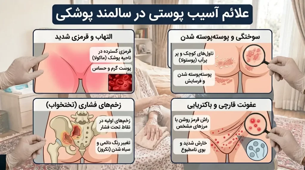 علائم التهاب و آسیب پوست سالمند پوشکی
